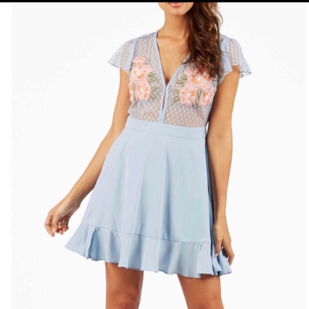 Cleobella Light Blue Dress with Pink‎ Floral Detail